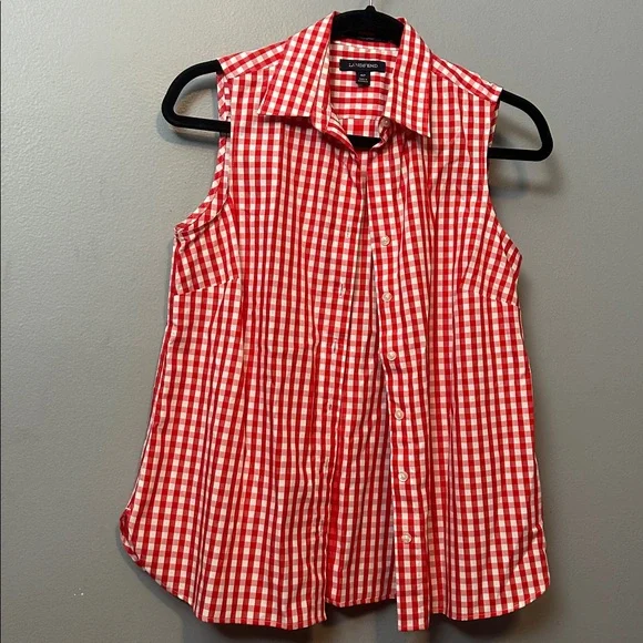 Lands’ End Red white gingham sleeveless shirt cotton size 4 P - Picture 2 of 10